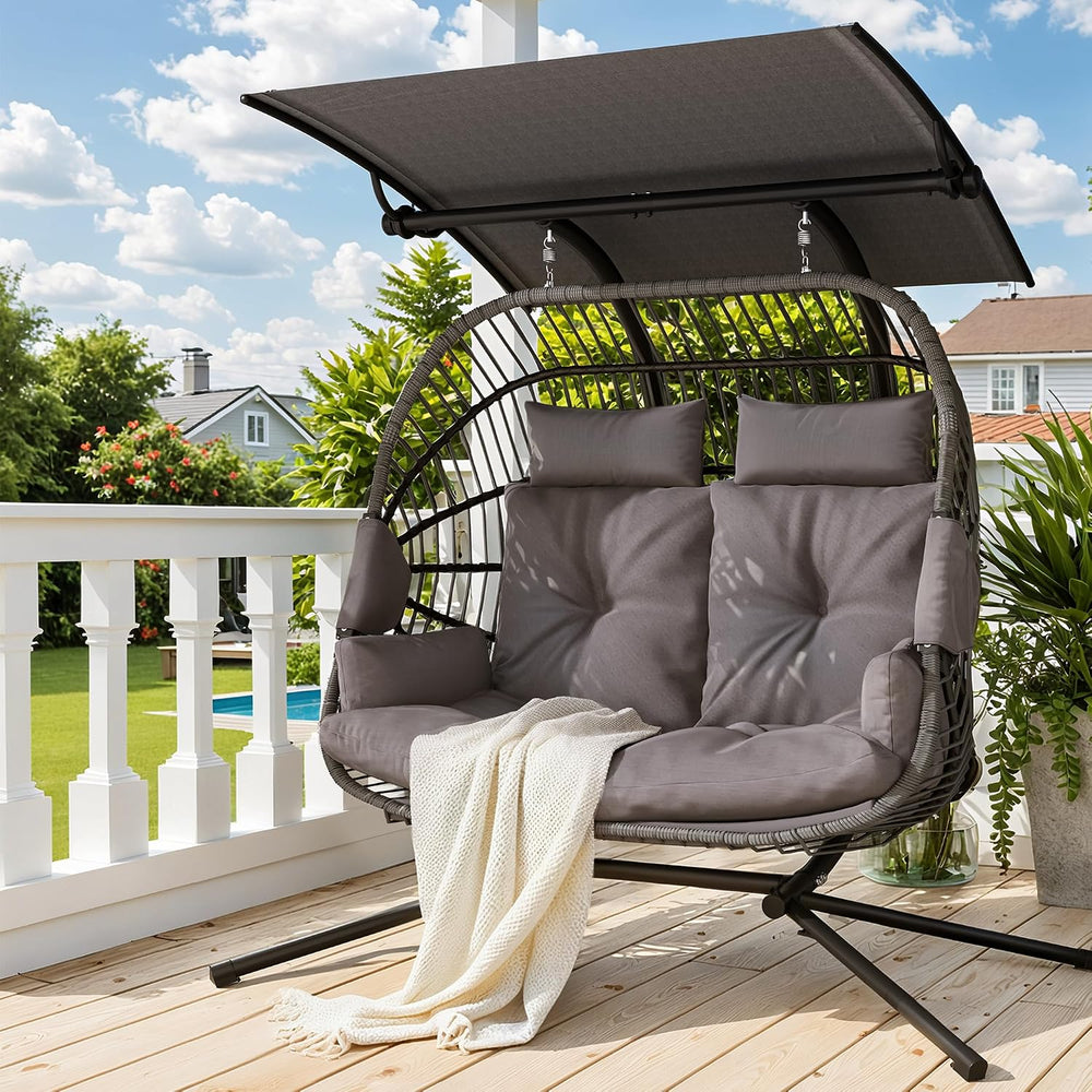 Double Egg Chair with Removable & Adjustable Canopy, Oversized Hanging Sw...