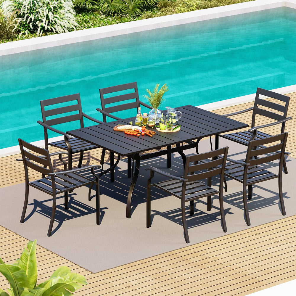HOMREST 7 Piece Outdoor Patio Dining Set for 6, 63" Rectangular Metal Ta...