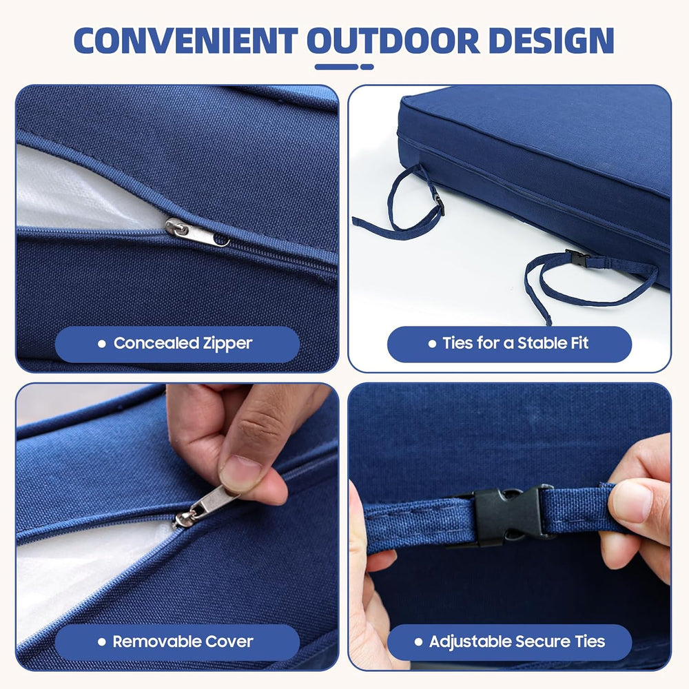 6 Inch Thick Outdoor Chair Cushions Set of 2, Waterproof, Blue