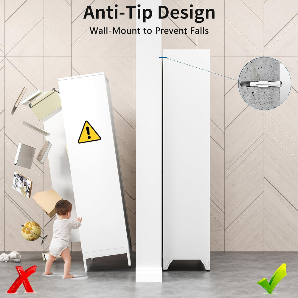 75" White Metal Storage Cabinet with Doors, Heavy Duty