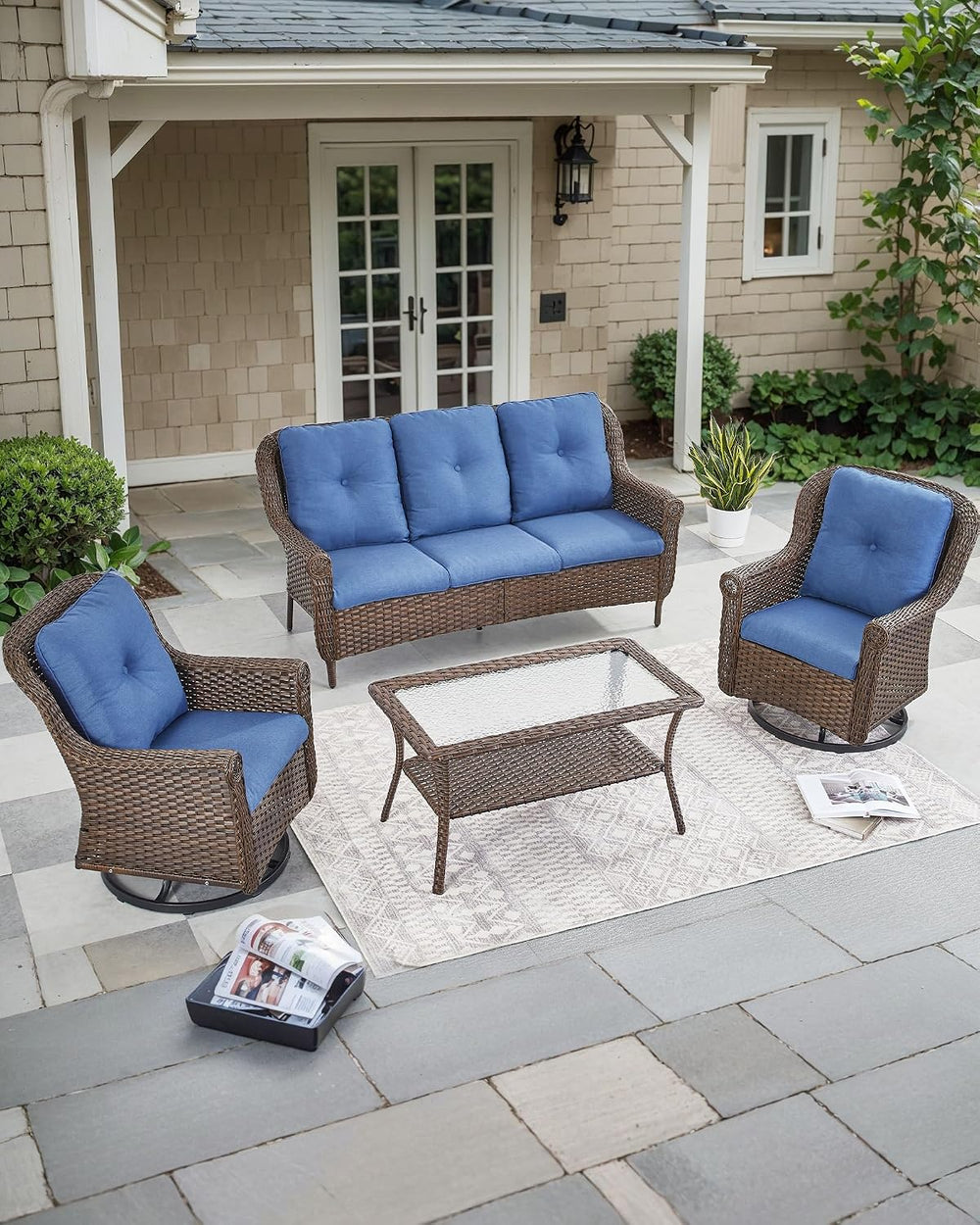 Patio Couch Outdoor Wicker Sofa - Heavy Duty All-Weather Brown Rattan 3-Seate...