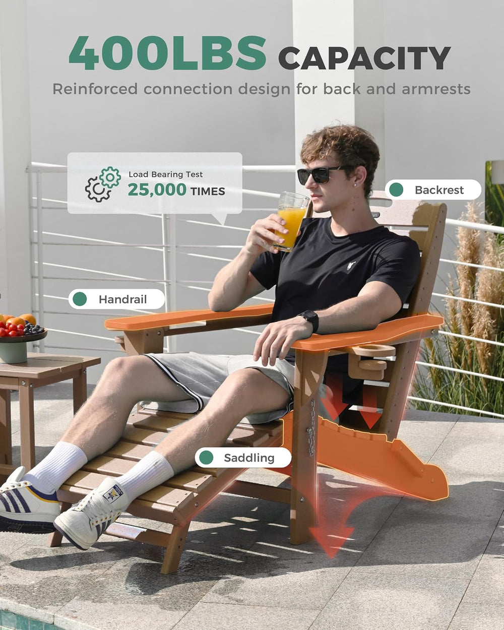 Adjustable Adirondack Chairs with Retractable Ottoman, HDPE Folding Adirondac...