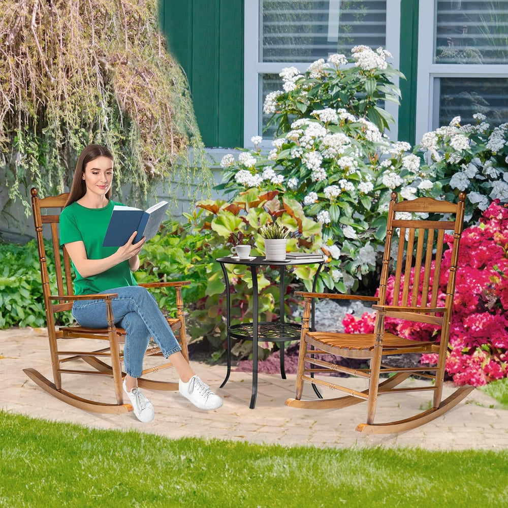 VINGLI Wooden Rocking Chair Outdoor Set of 2, Patio Rockers with High Back, S...