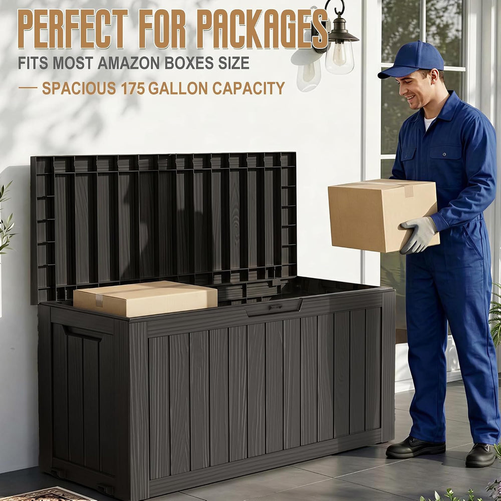 175 Gallon Deck Boxes Outdoor Waterproof Storage Box with Wheels