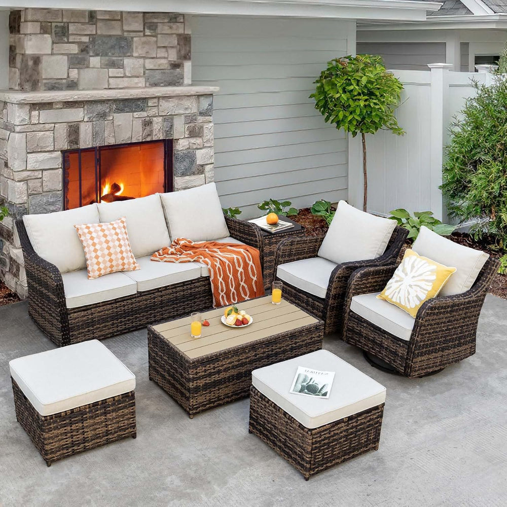 MEISSALIVVE 7 Pieces Patio Furniture Set with Swivel Chair, Outdoor Patio Con...