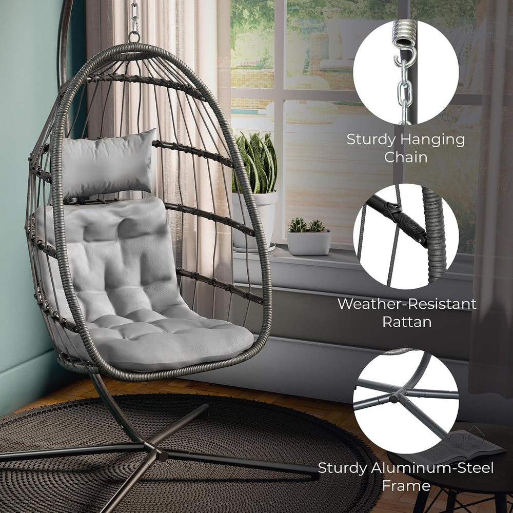 Econohome Hanging Egg Chair with Stand - Indoor/Outdoor Swing Hammock Chair w...