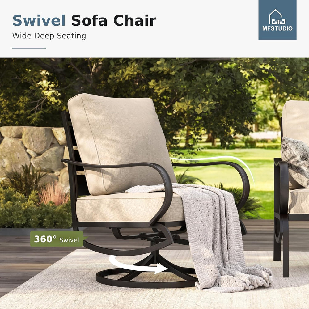 MFSTUDIO 5 Piece Metal Patio Furniture Set with Beige Cushions