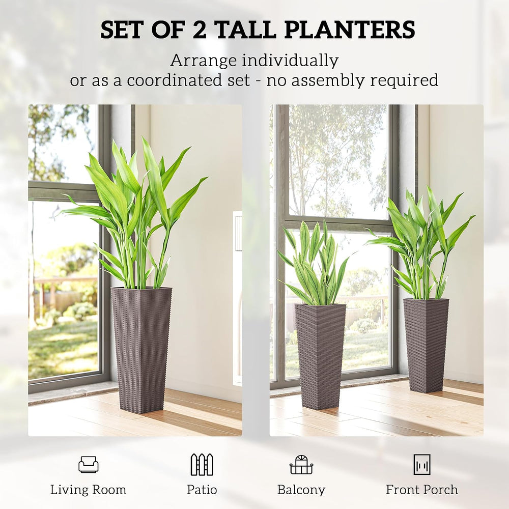 Outsunny 23.6 Inch Tall Planters for Outdoor Plants Set of 2, Brown