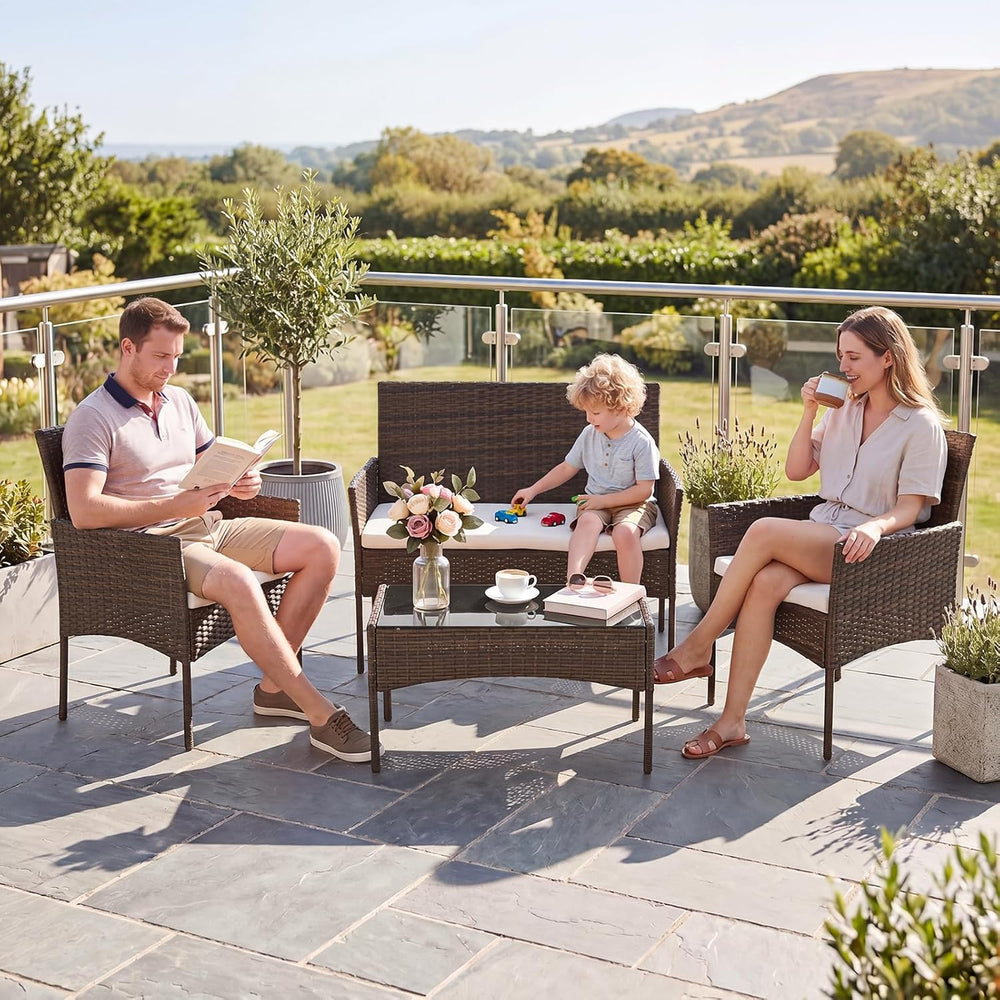 Sweetcrispy 4-Piece Patio Furniture Set, Outdoor Wicker Conversation