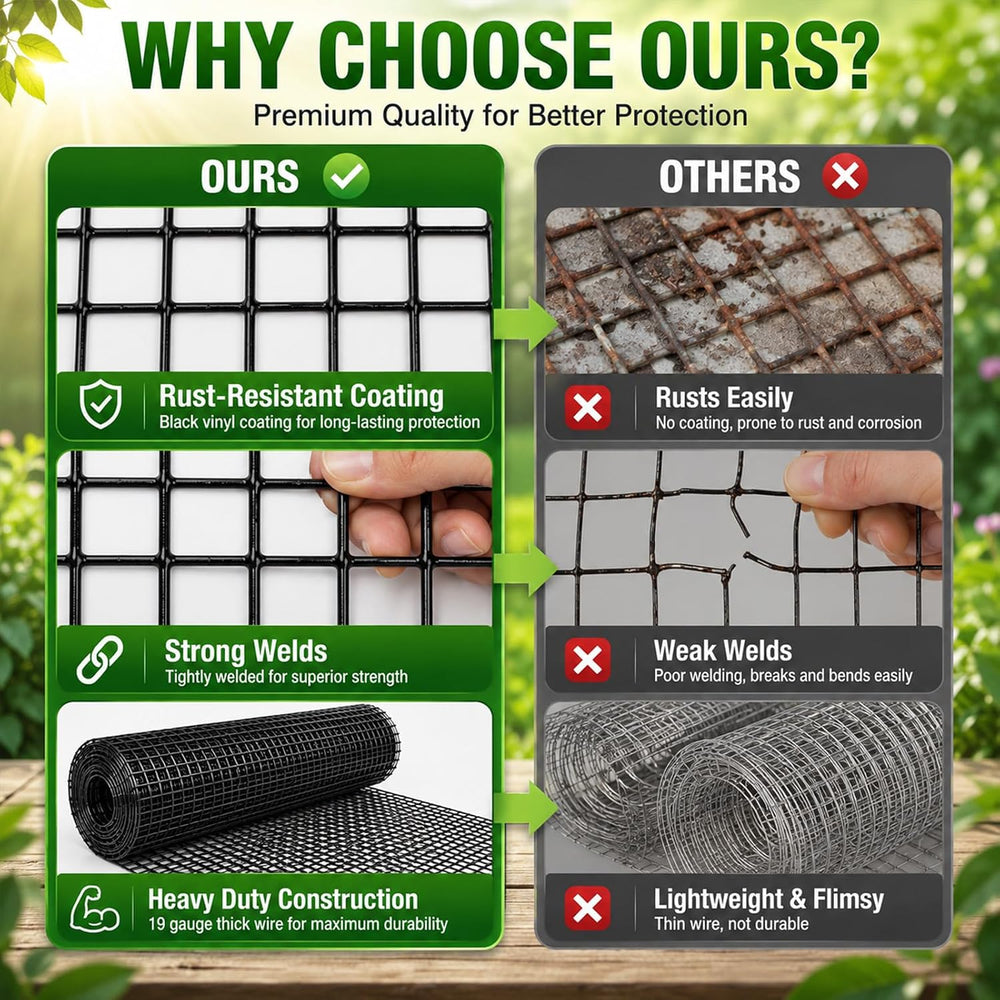 Hardware Cloth 1/2 inch Chicken Wire Fencing 48 x 100 Ft 19-Gauge | Black Vin...