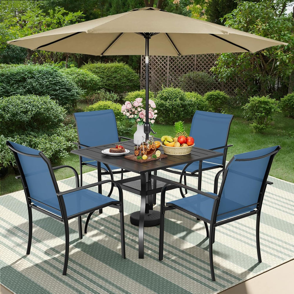 5-Piece Patio Dining Set with Umbrella,4 Person Outdoor Table and Chairs Set,...
