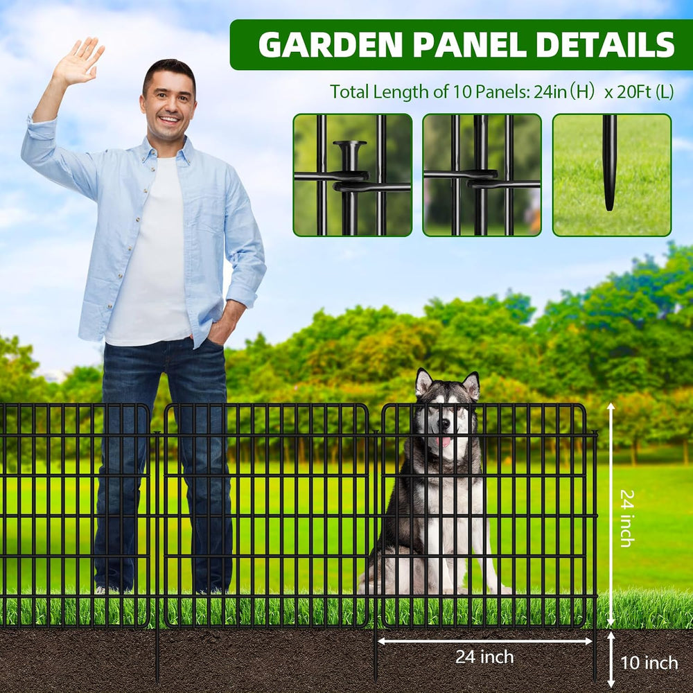 10 Panels Garden Fencing Animal Barrier with Lock, 24 in(H) X 20 Ft(L) Dog Fe...