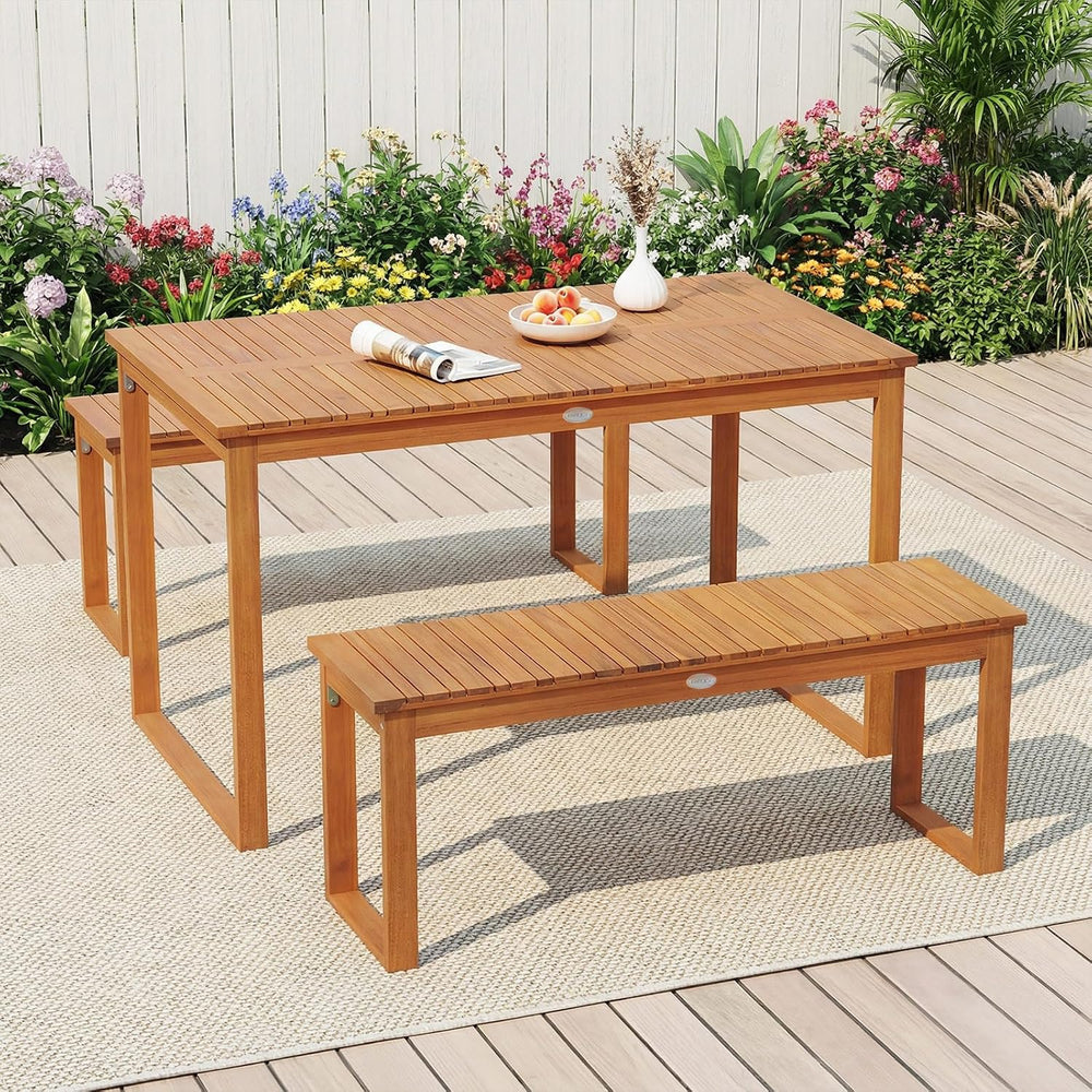 Tangkula Acacia Wood Outdoor Bench Backless Set of 2, 2-Person Wood Patio Ben...