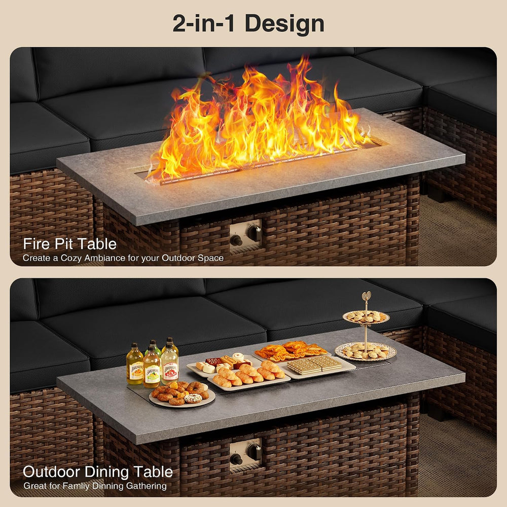 Qsun 8 Pieces Outdoor Patio Furniture Set with 44.9" Fire Pit Table, All...