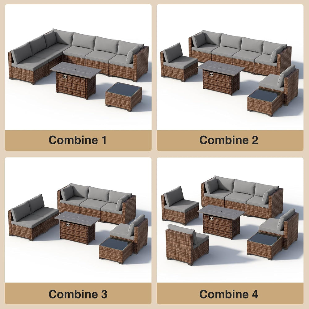 Qsun 8 Pieces Outdoor Patio Furniture Set with 44.9" Fire Pit Table, All...