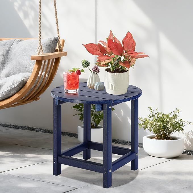 LZRS Round Adirondack Patio Side Table End Table, Outdoor Side Tables for Pat...