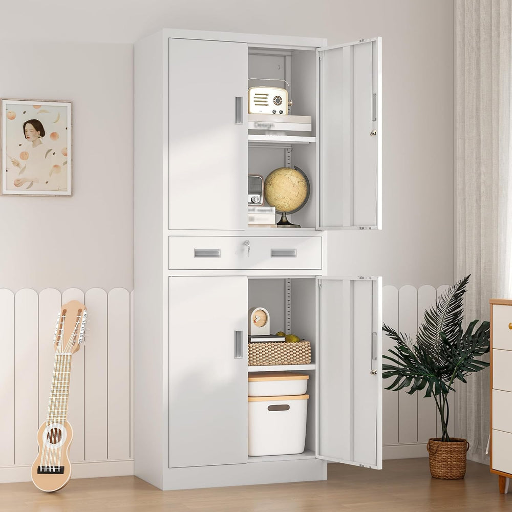 Metal Storage Cabinet, 71" H x 28" W x 16" D Locking Storage C...