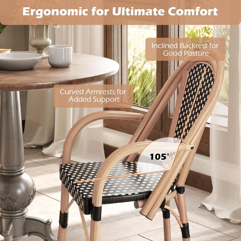Tangkula Wicker Patio French Bistro Dining Chairs Set of 2