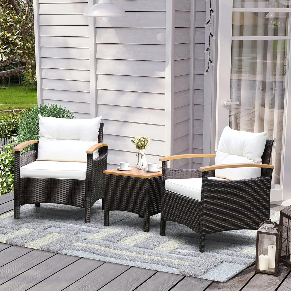 Tangkula 3-Piece Patio Furniture Set, Patiojoy Outdoor Rattan Sofa Set with C...