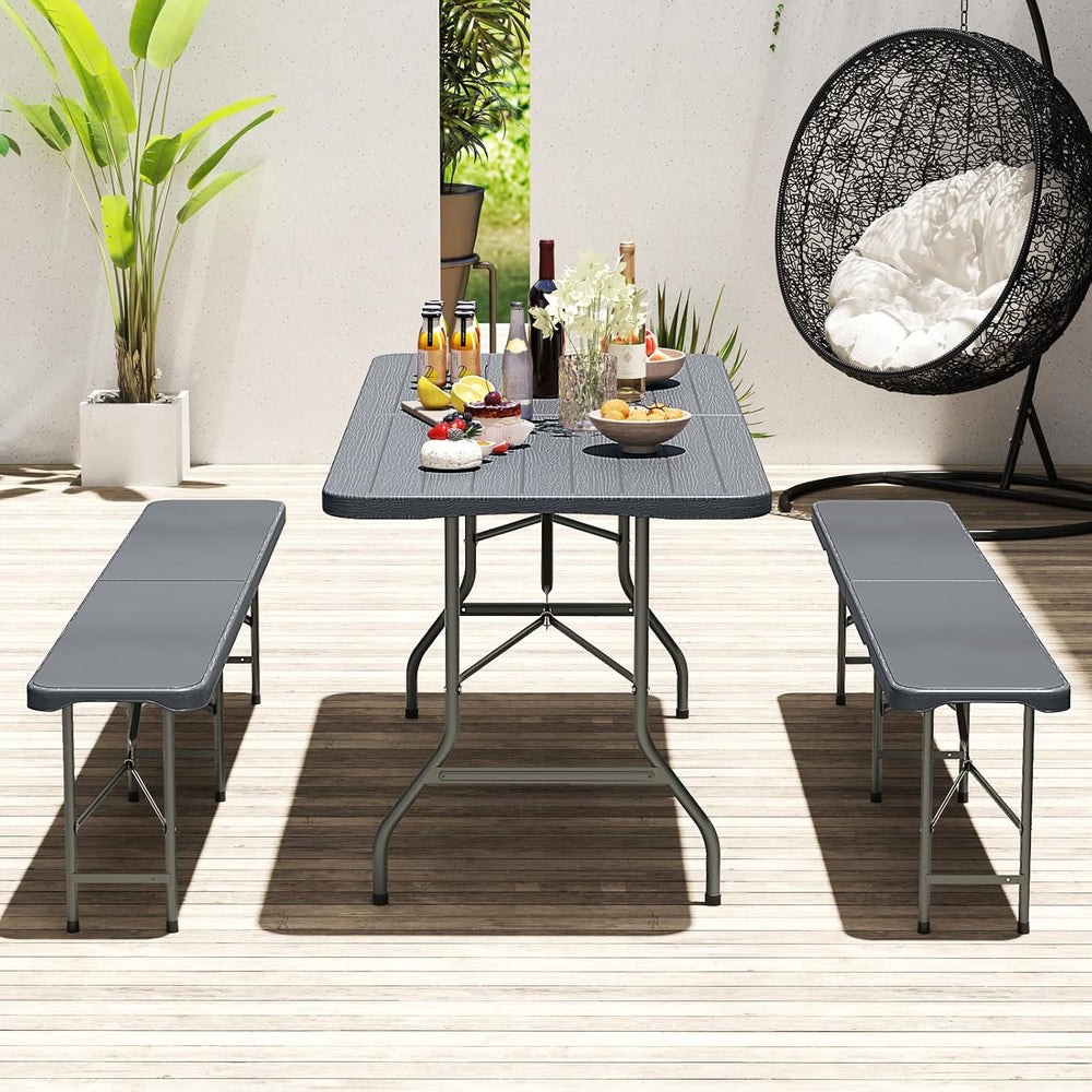 Goplus 6ft Plastic Folding Table, 350 LBS Indoor Outdoor Heavy Duty Portable ...
