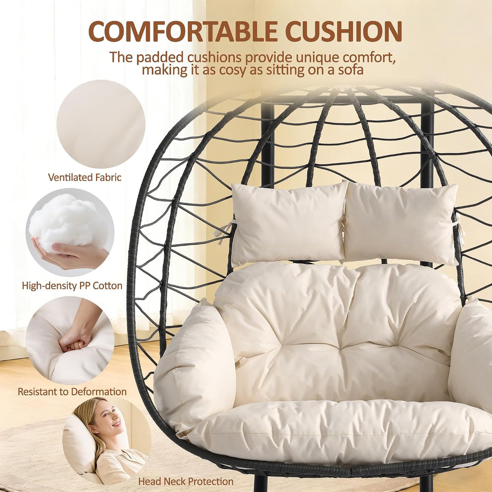Double Egg Chair with Stand, 650 LBS Capacity, Beige