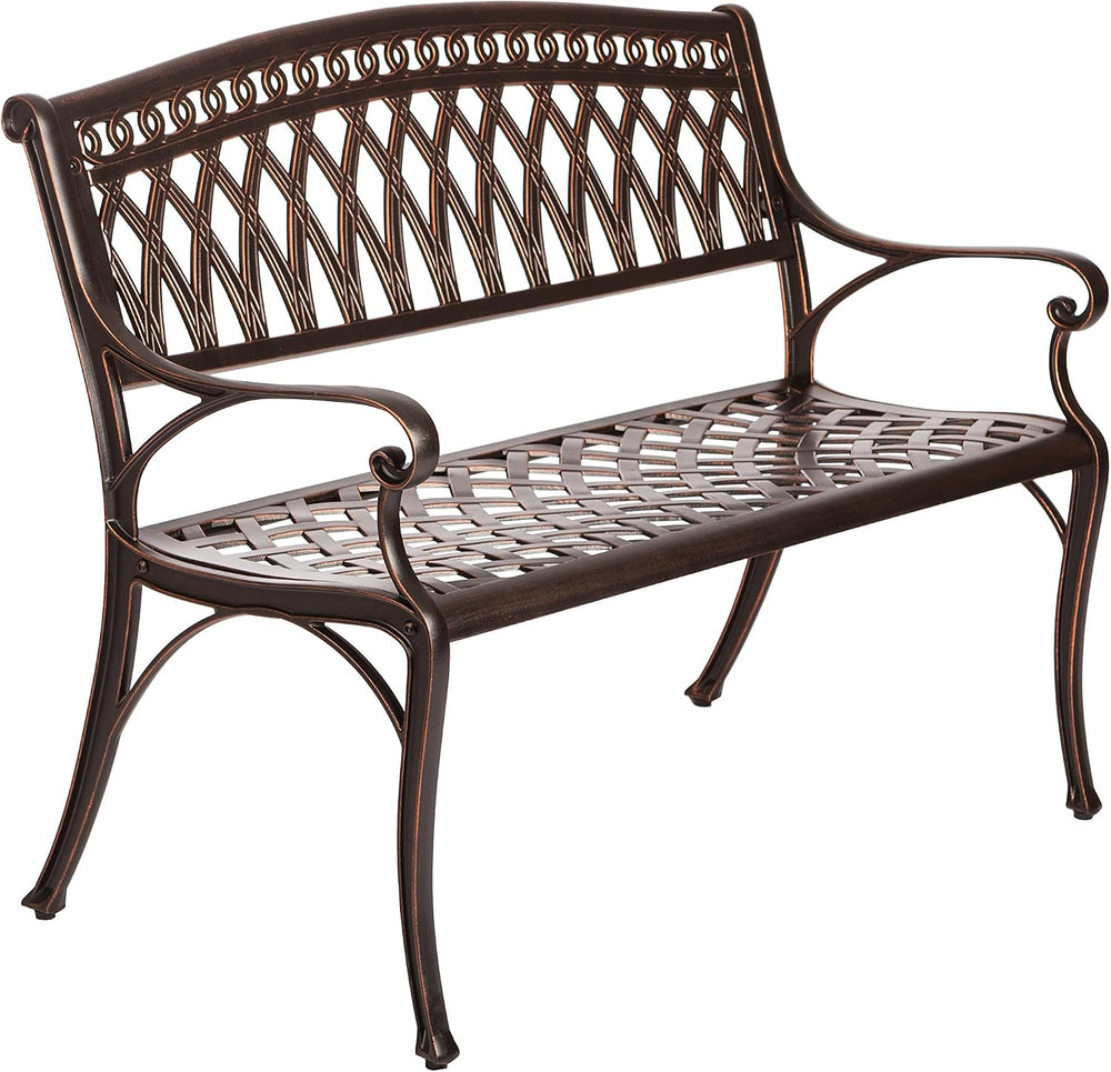 Patio Sense Simone Cast Aluminum Patio Bench, One Size, Antique Bronze Finish