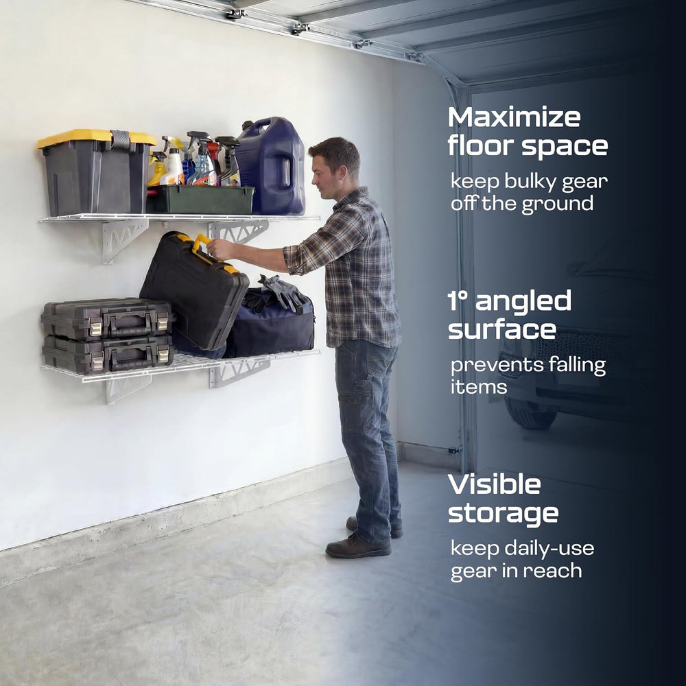 MonsterRAX Heavy Duty Garage Wall Shelving 18x48 2-Pack, Wall Mount, White