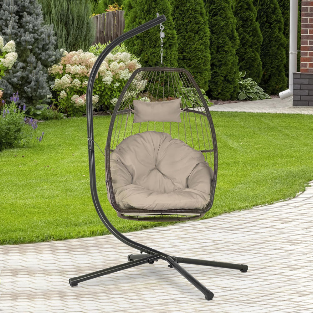 Egg Hanging Chair with Stand Hammock Chair Wicker Basket Chair Hanging Patio ...