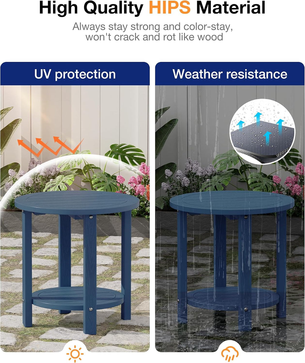 YEFU Adirondack Side Table, 16in Round, 2-Tier Storage End Table, Navy