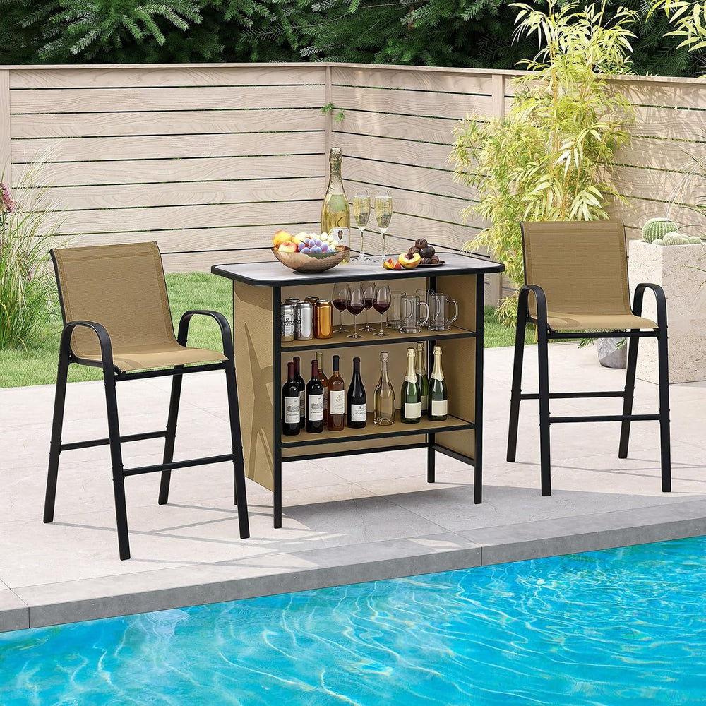 Tangkula 3 Piece Outdoor Bar Set with Stools, Brown