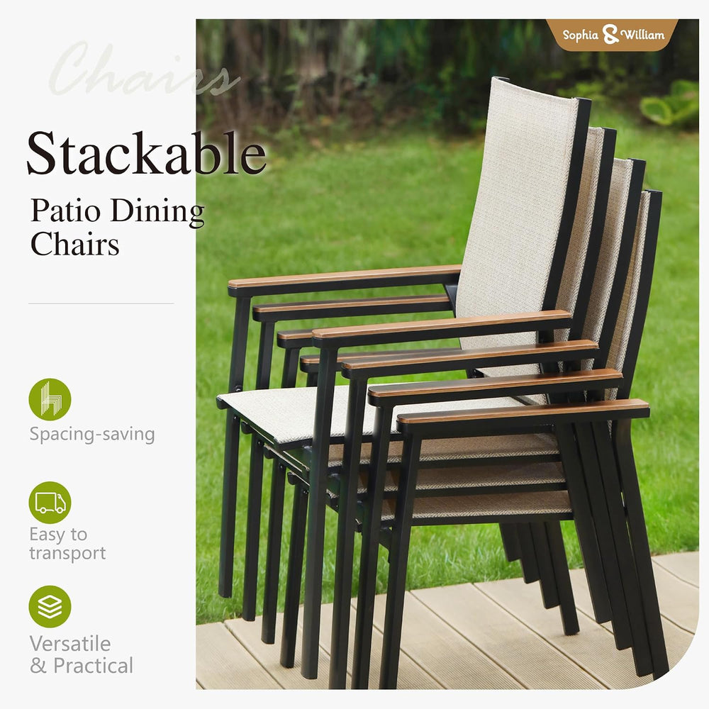 Sophia & William Patio Dining Chairs Set of 4, Stackable Aluminuum Frame