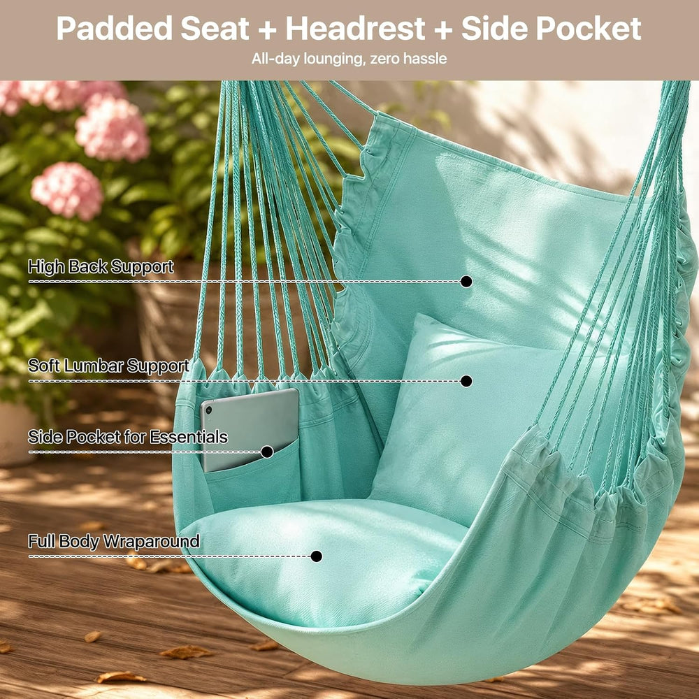 Athena Collection Hammock Chair Hanging Rope Swing, Green