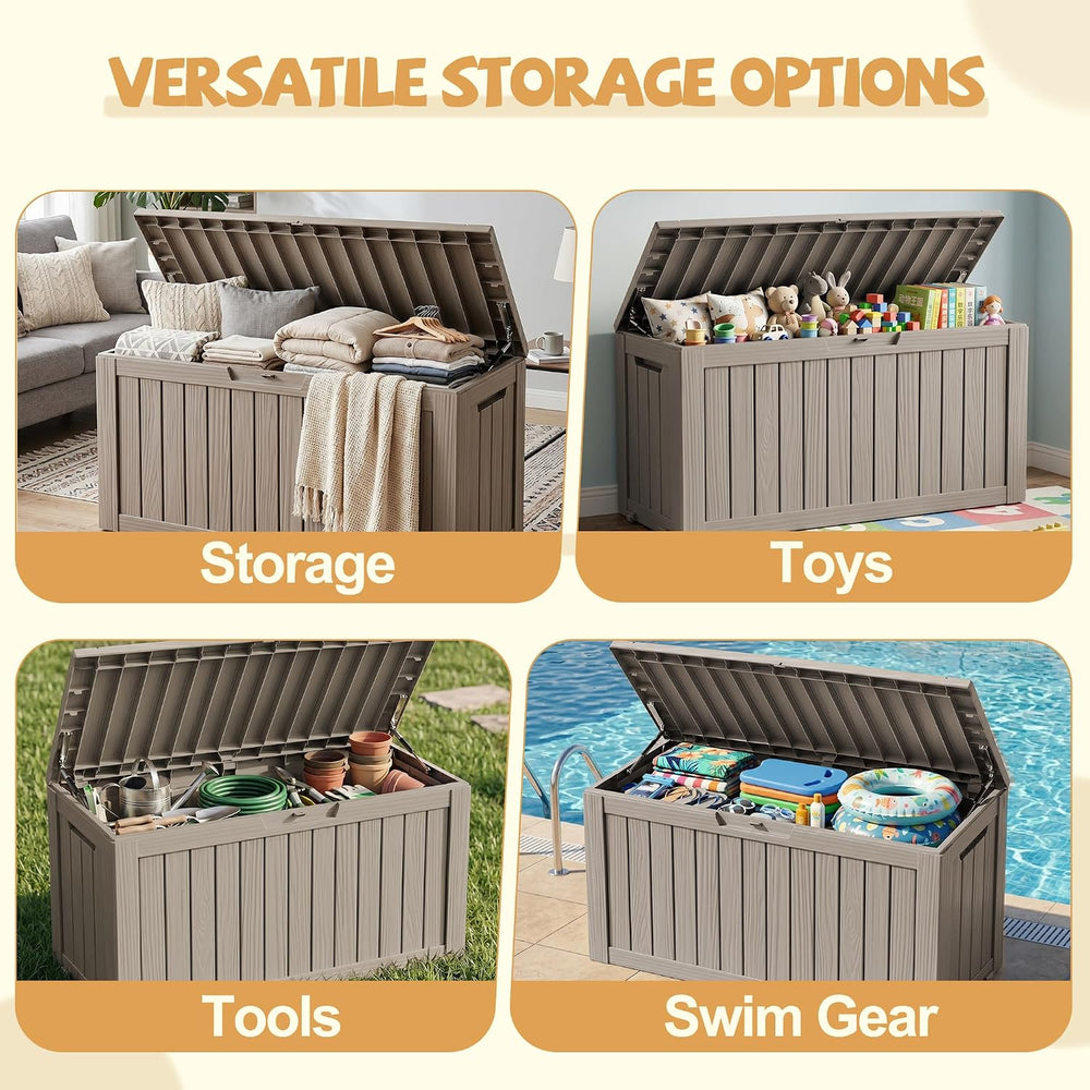Outdoor Storage Box, 165 Gal Gen 2 Resin Deck Box w/ Gas Struts & Wheels