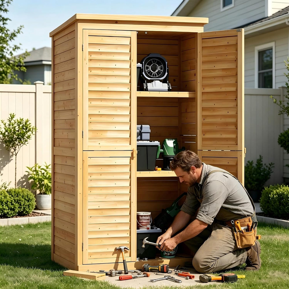 Bealife 63.2" Outdoor Storage Cabinet with Double Doors - Natural