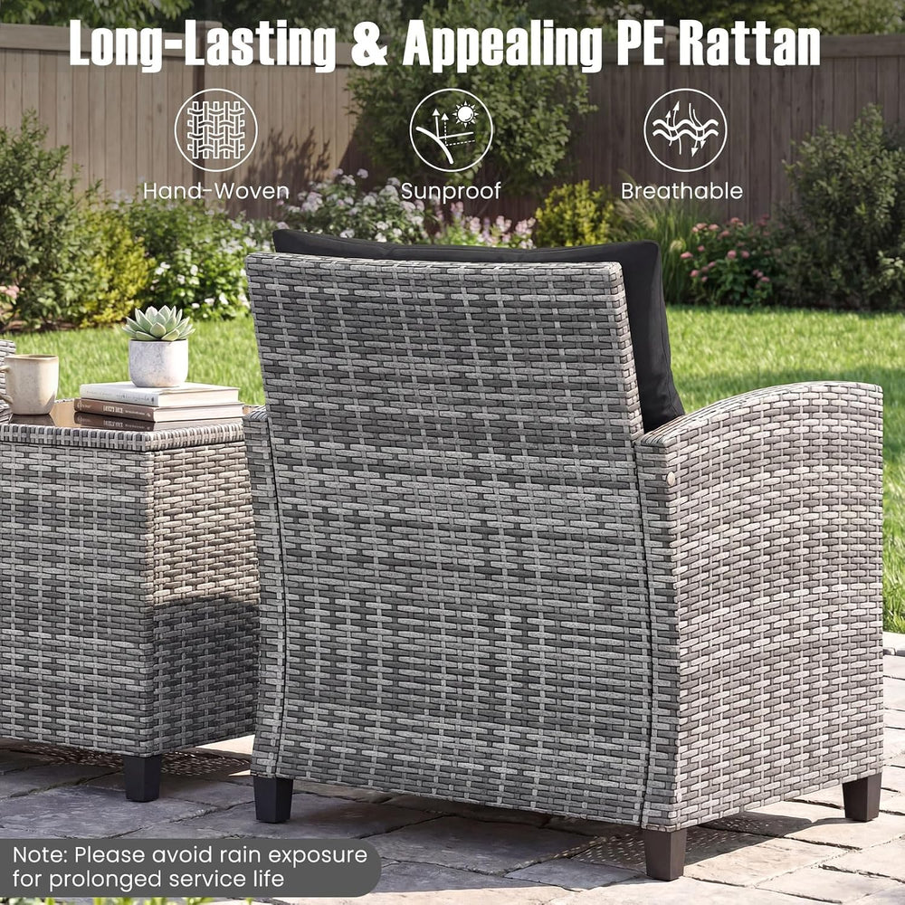 COSTWAY 3PCS Wicker Patio Furniture Set with Cushions for Balcony and Porch