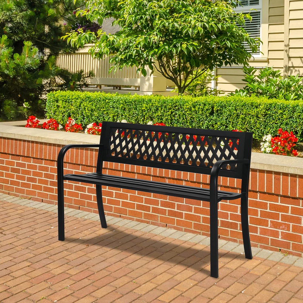 47in Outdoor Garden Park Bench,Outdoor Metal Porch Benches,Weatherproof Patio...