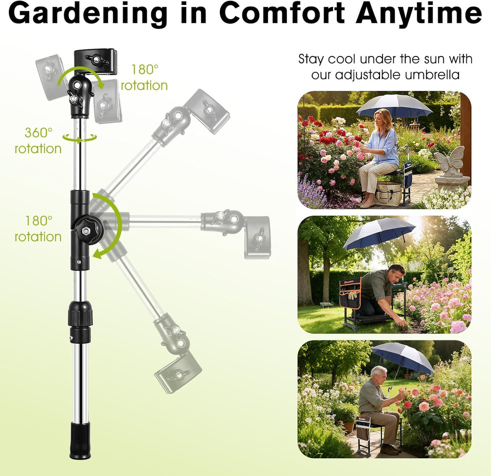 Garden Kneeler and Seat with Umbrella,Heavy Duty Gardening Bench and Stool