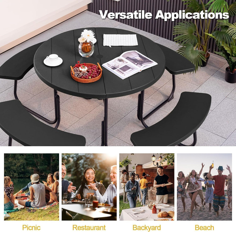 Round Picnic Table for Outdoors, 8 Person Outdoor Picnic Tables & Benches...