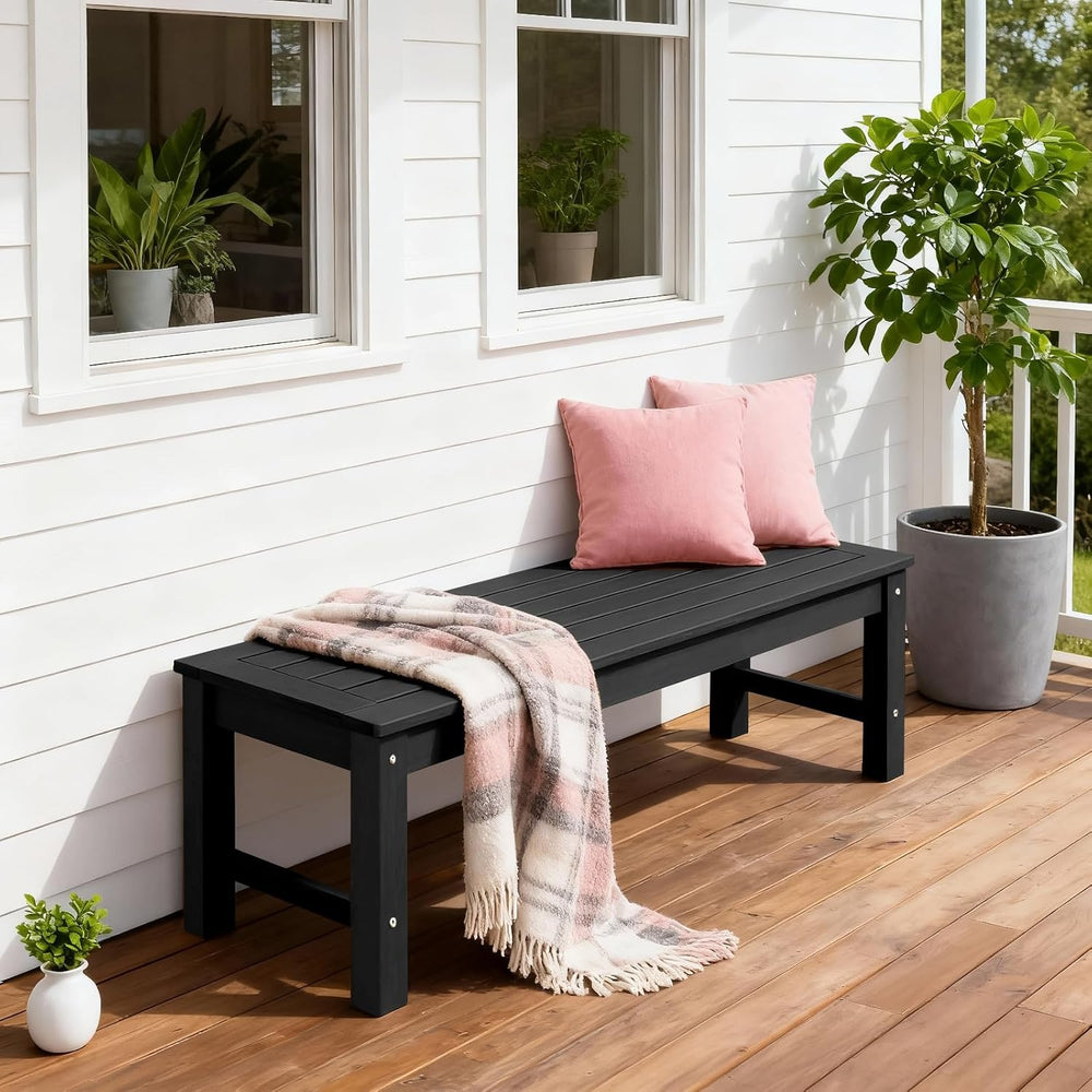 47" Backless Outdoor Benches for 2-Person, Black, 2pcs