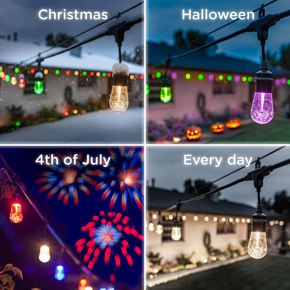 Enbrighten Vintage Outdoor String Lights, 48ft, 24 Bulbs, Remote Control
