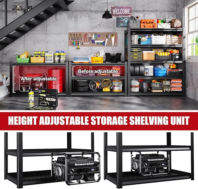 Set of 4 Garage Shelving-3000 lbs 5 Tier Storage Shelves,Adjustable Heavy Dut...