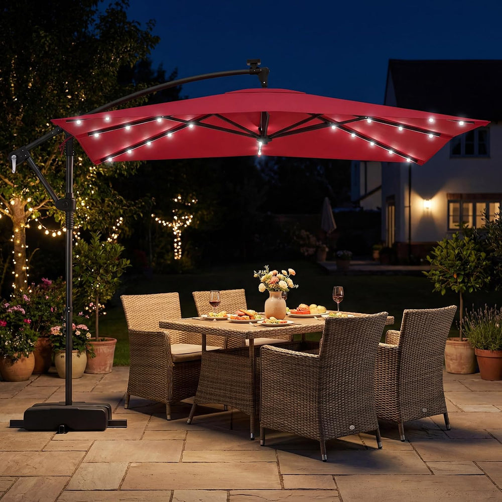 Tangkula 8x8 FT Solar Patio Umbrella with Base Included, Square Offset Cantil...