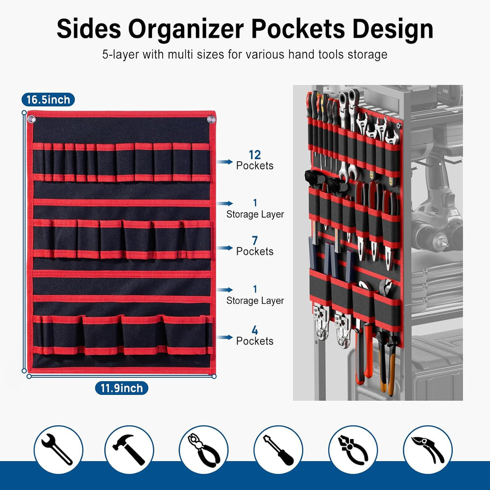JUNNUJ Power Tool Charging Organizer Cart, 8 Outlet 3 USB, 6 FT Cord, Red