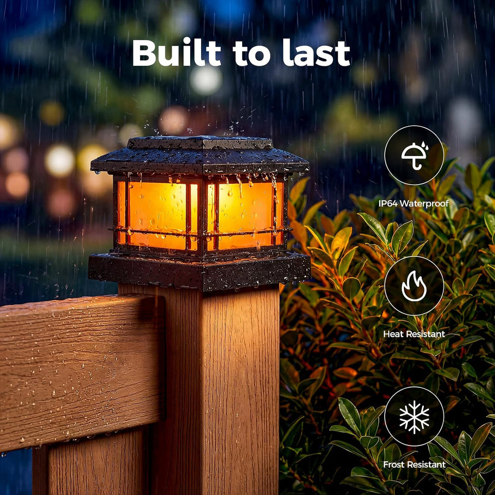 JOFIOS Flickering Flame Solar Post Cap Lights Outdoor, Black Post Lights with...