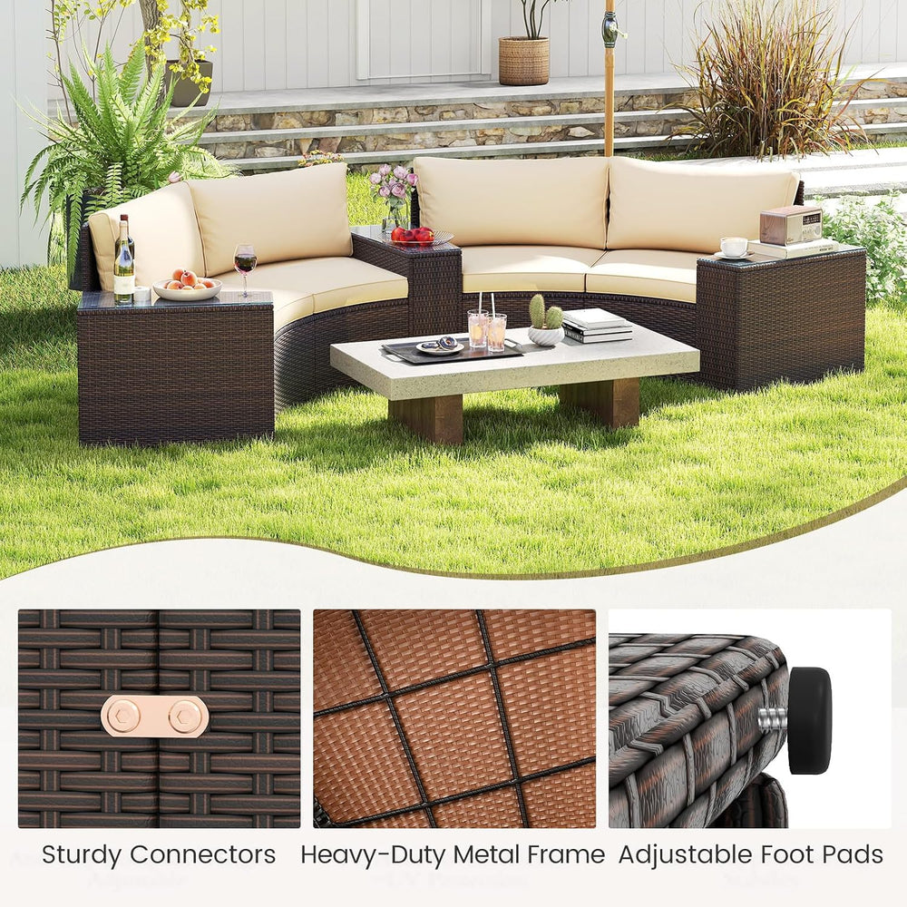 Tangkula 5 Pieces Patio Furniture Set, PE Rattan Half-Moon Curved Sectional S...