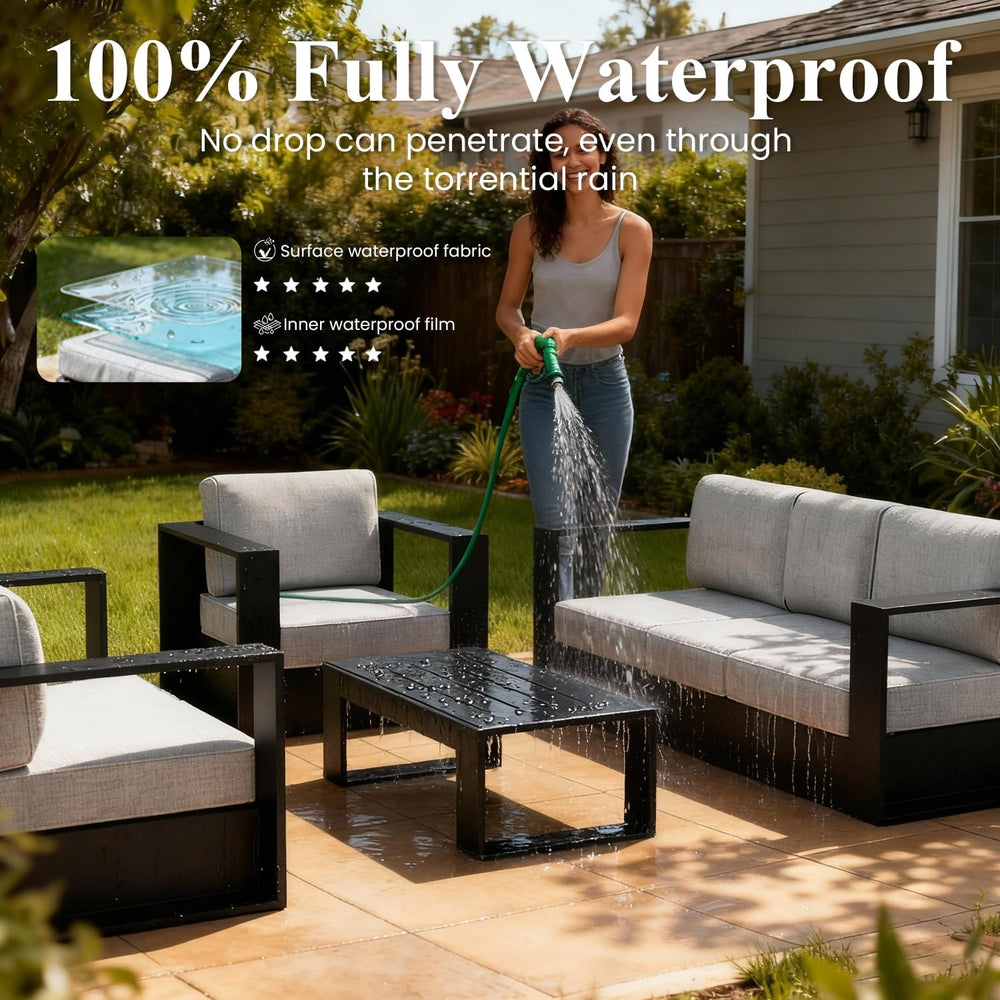 LayinSun 5 Piece Oversized Aluminum Outdoor Furniture Set with Fire Pit