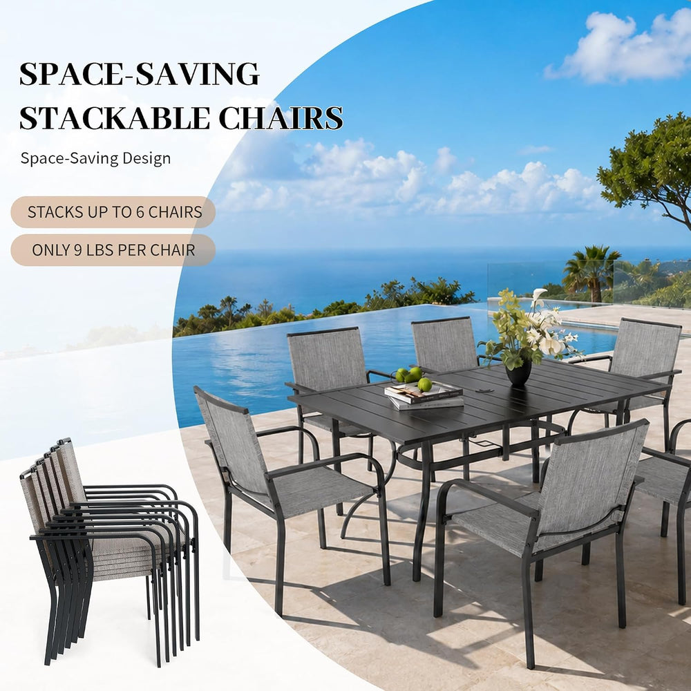 Anmutig 7-Piece Outdoor Dining Set, 63" Patio Table, Stackable Chairs Gray