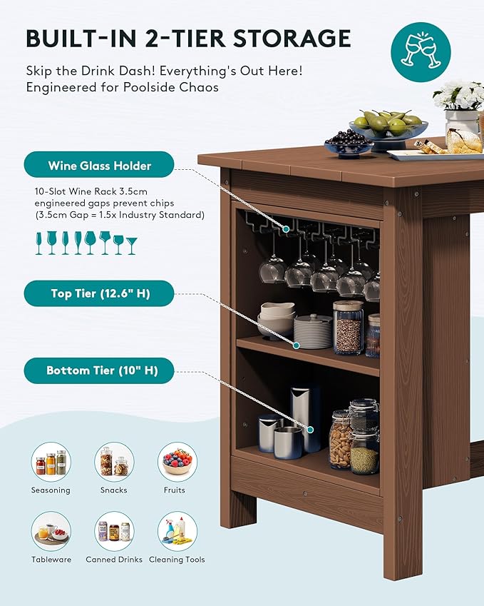 SERWALL Outdoor Bar Table, All Weather HDPE 36" Counter Height Dining Ta...