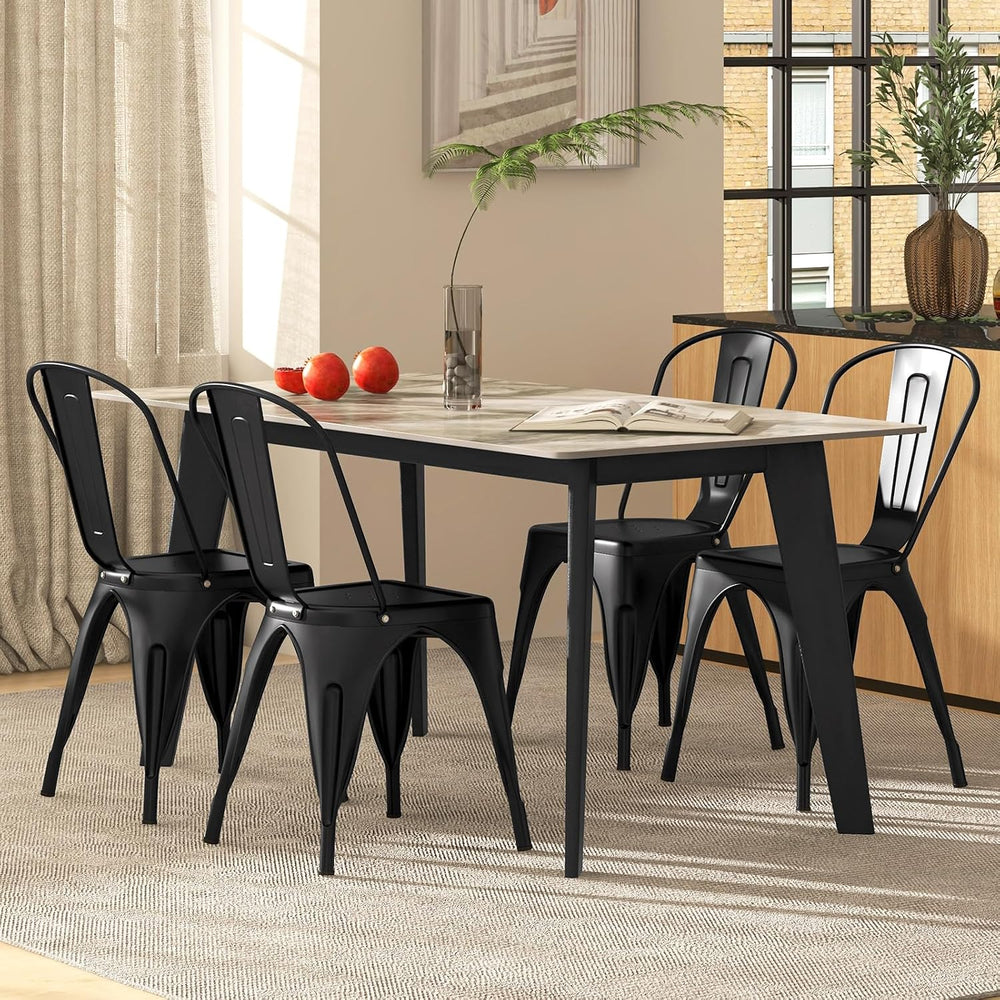 COSTWAY Stackable Metal Dining Chairs Set of 4 with Back, Indoor & Outdoor