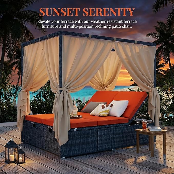 Harper & Bright Designs Adjustable Outdoor Sun Lounger with Canopy,Multi-...